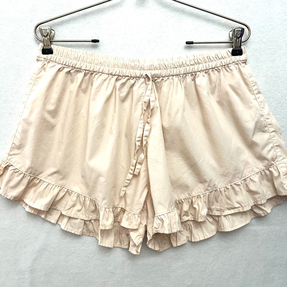 Piyama L Peach Shorts 100% Poplin Cotton Large Ruffle Pajamas Sleep